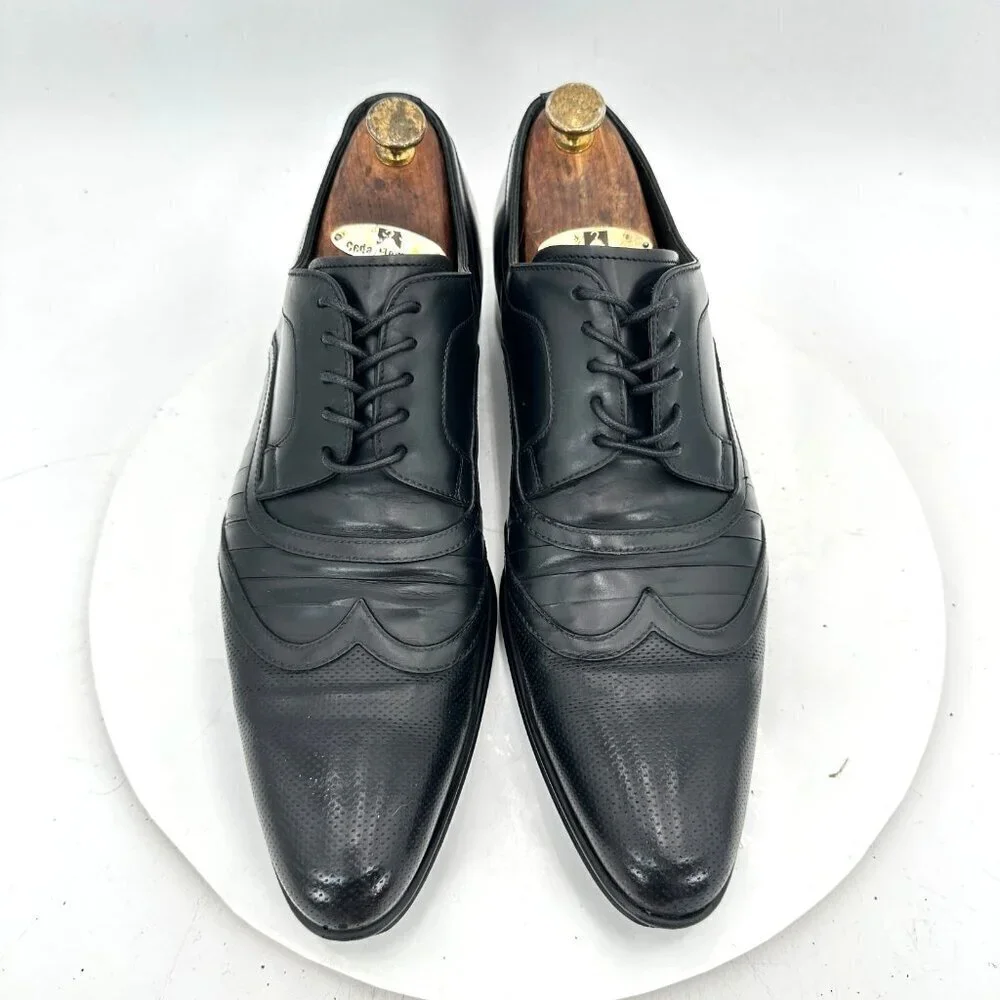 Dolce & Gabbana Men Size 8 Black Genuine Leather Lace Up Derby Dress Shoes